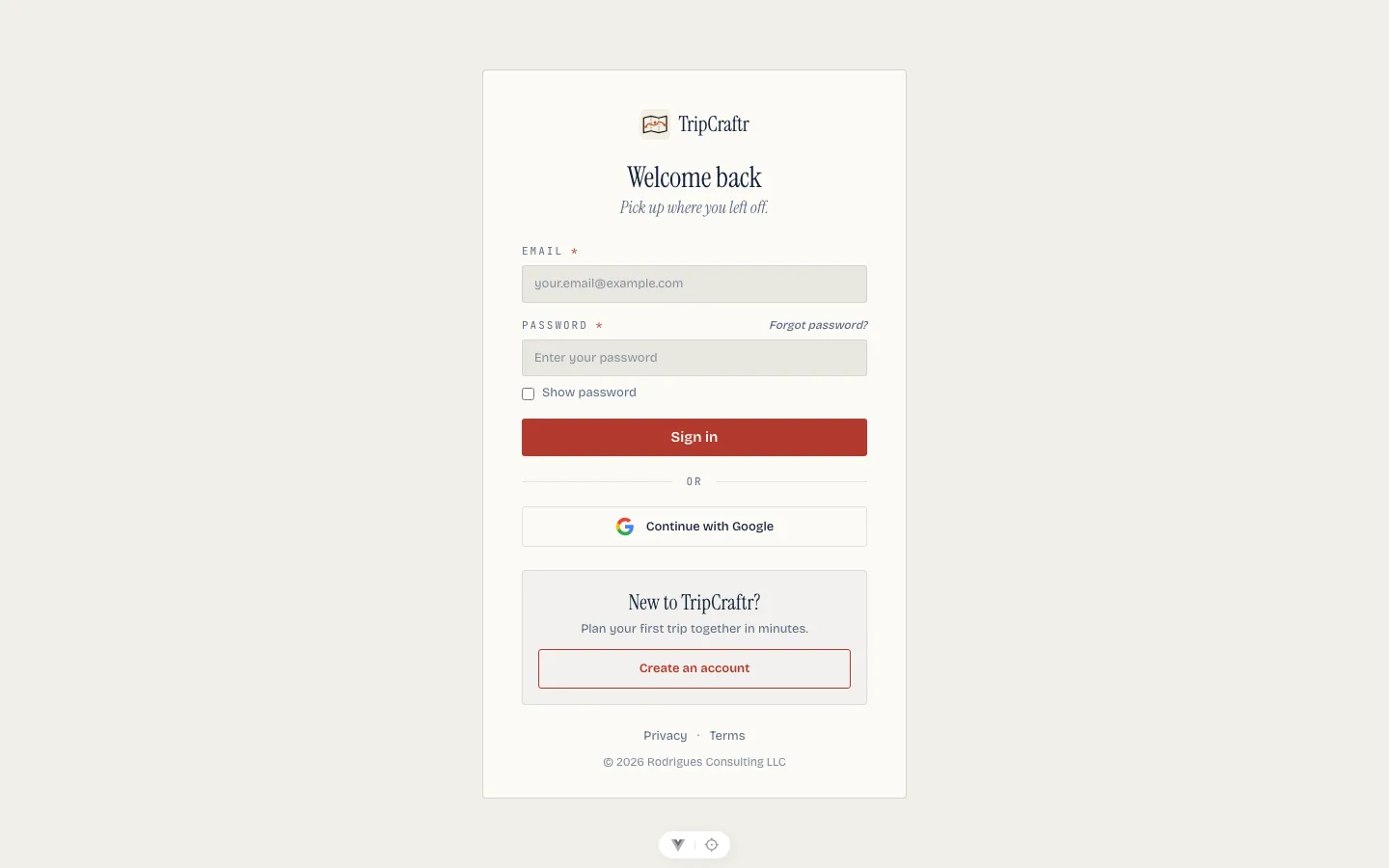 The sign-in page