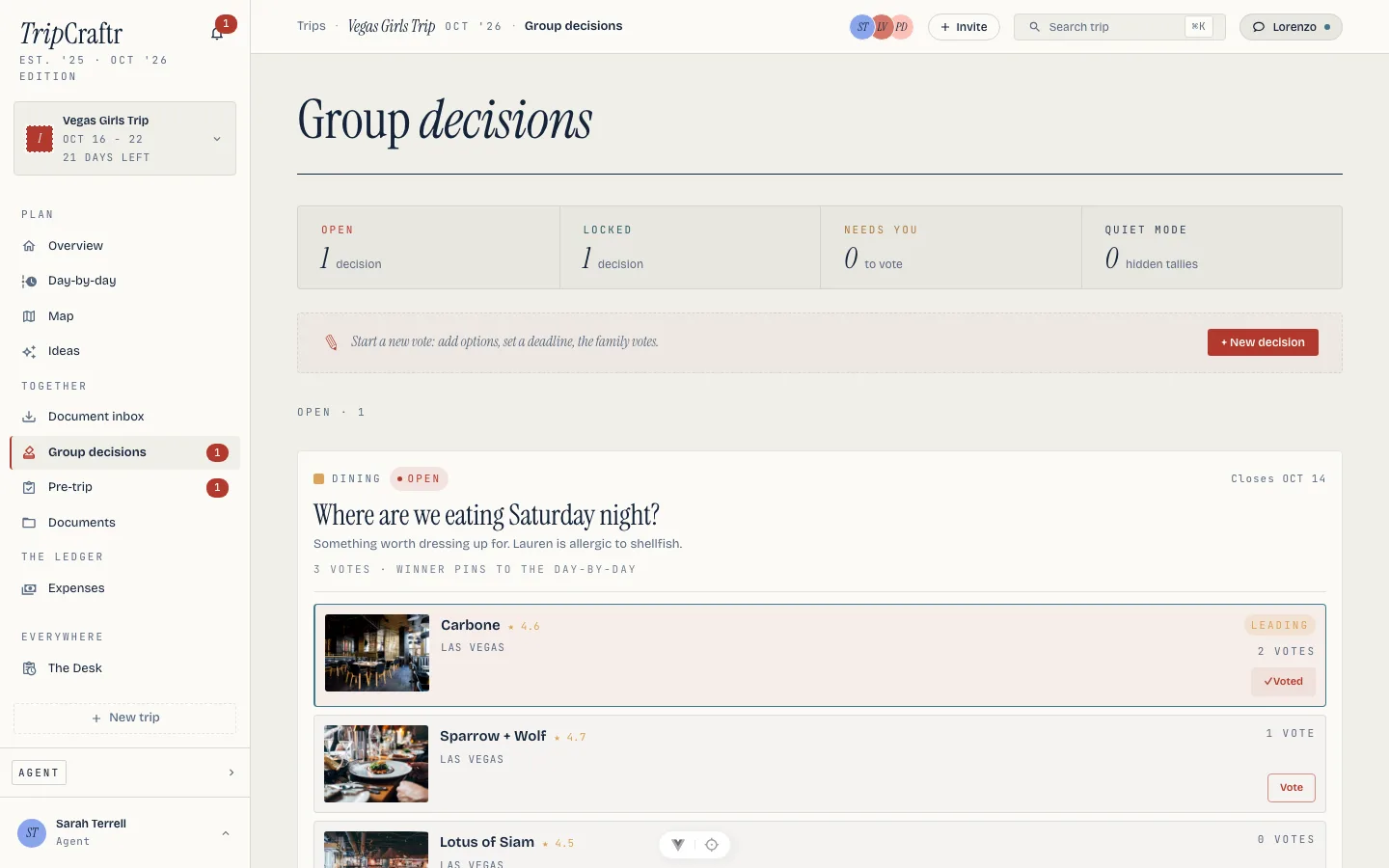 An open decision with a live tally