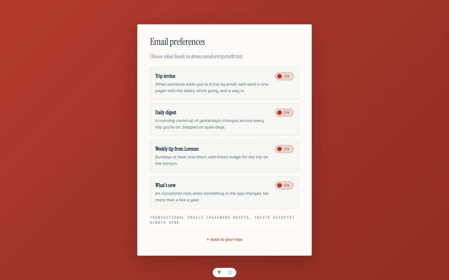 Email preferences with the four toggles