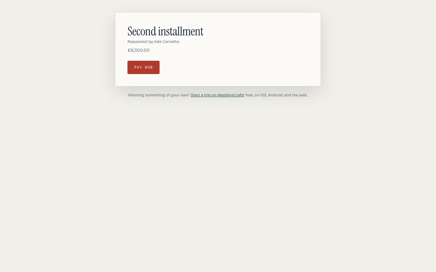 A milestone's payment link, requested from the budget