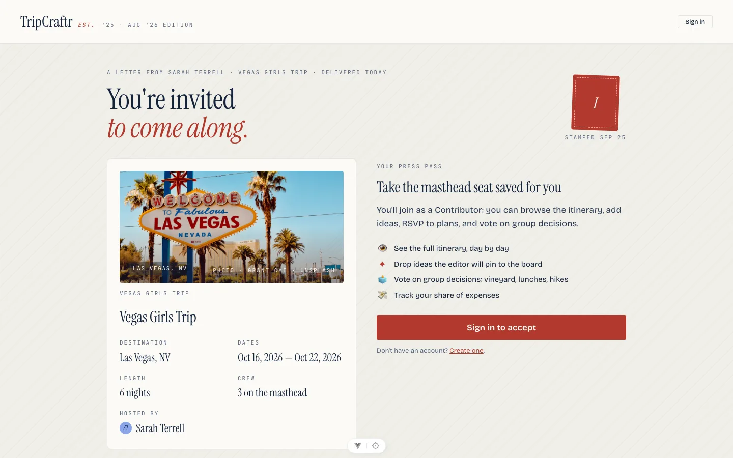 The invitation page a contributor link opens