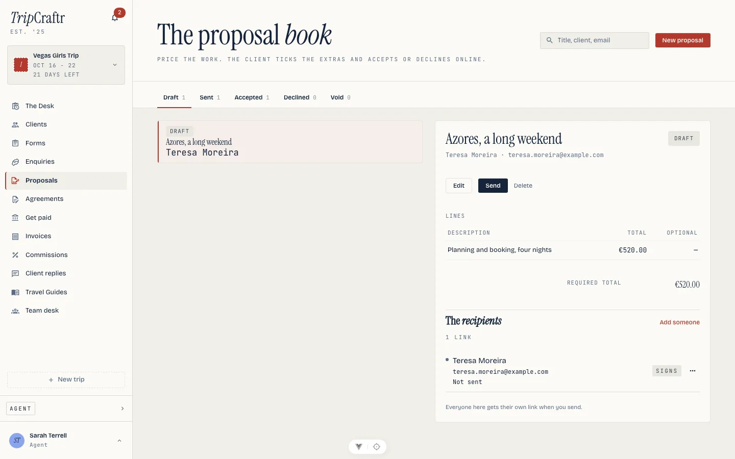 The proposal book, one lens per outcome, the document on the right